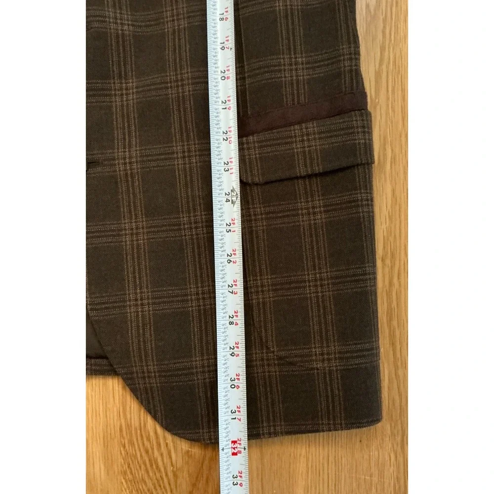 Gio Matto Wool Sport Coat 40R‎ Brown Plaid Blazer Suede Collar Elbow Patches